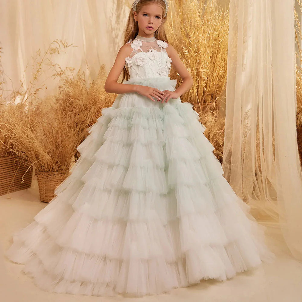 White fashion and sage green flower girl dresses