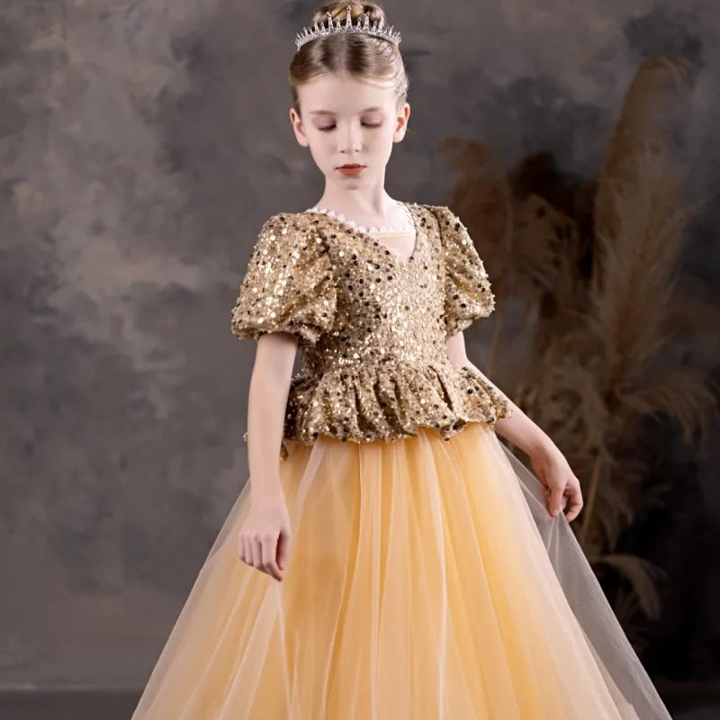 Champagne sequin flower girl dress hotsell