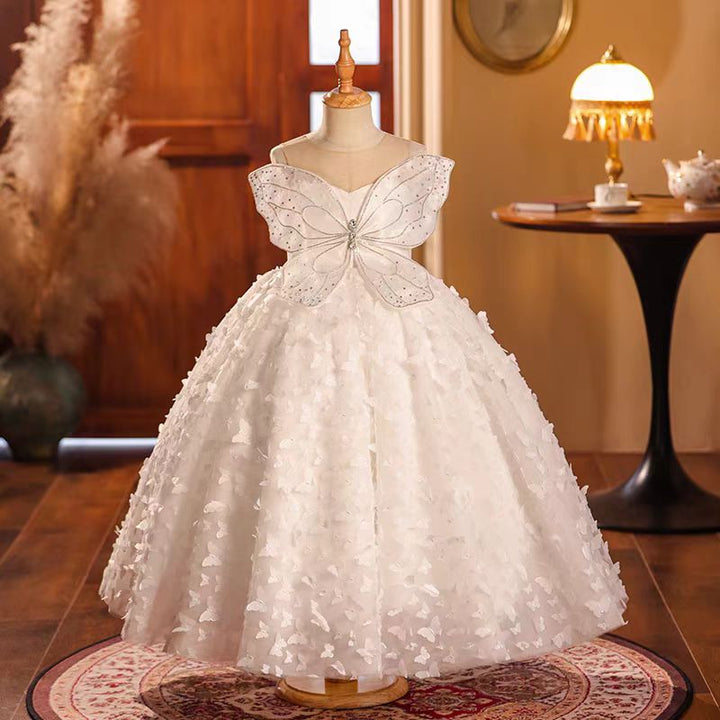 Dreamy White Long Princess Girl Dress for Birthday Wedding Party J025