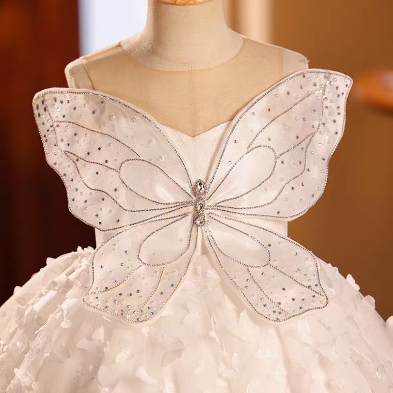 Dreamy White Long Princess Girl Dress for Birthday Wedding Party J025