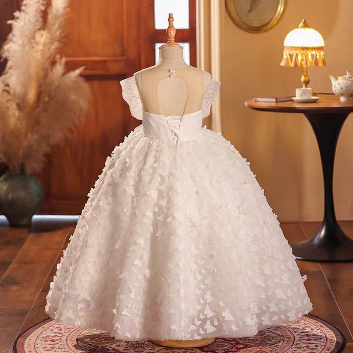 Dreamy White Long Princess Girl Dress for Birthday Wedding Party J025