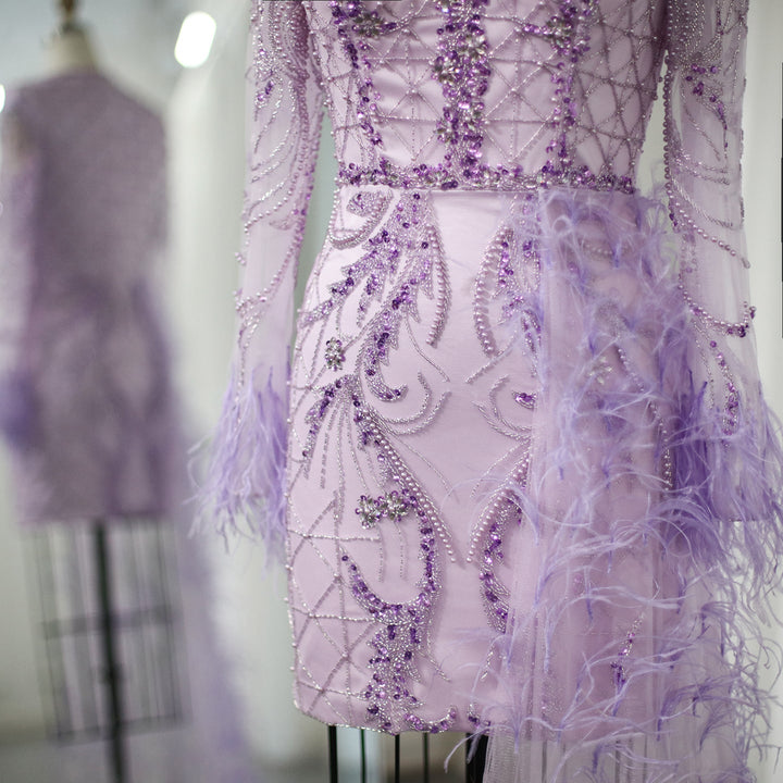 Dreamy Vow For Sale Lilac Short Evening Dresses with Feathers OverSkirt SS355