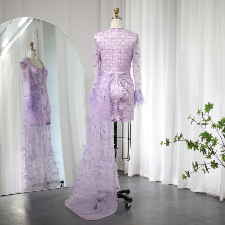 Dreamy Vow For Sale Lilac Short Evening Dresses with Feathers OverSkirt SS355