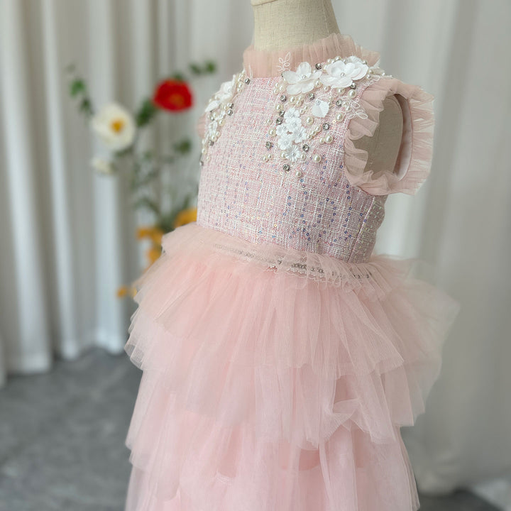 DreamyVow Elegant Pearls Pink Arabic A-Line Girl Dress J114