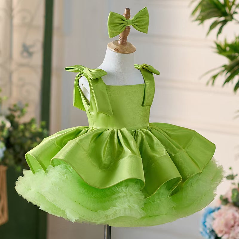 DreamyVow Green Satin Square Collar Baby Knee Length Girl Dress J221