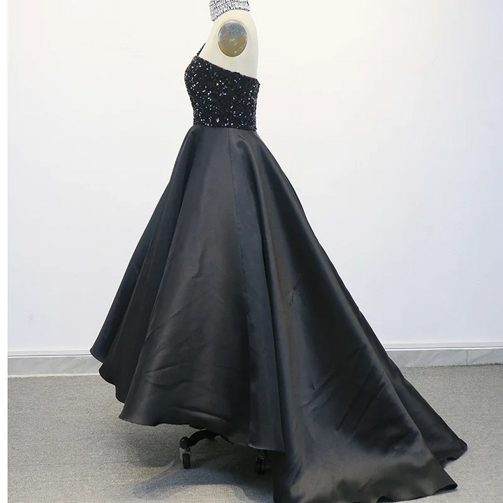 Elegant Black Strapless High-Low Evening Dress SF003