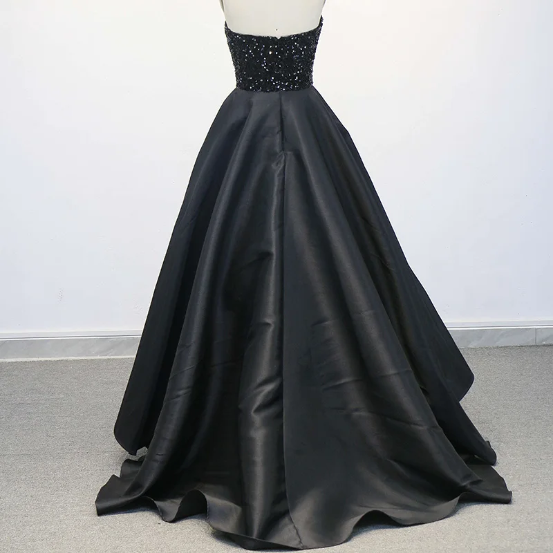 Elegant Black Strapless High-Low Evening Dress SF003