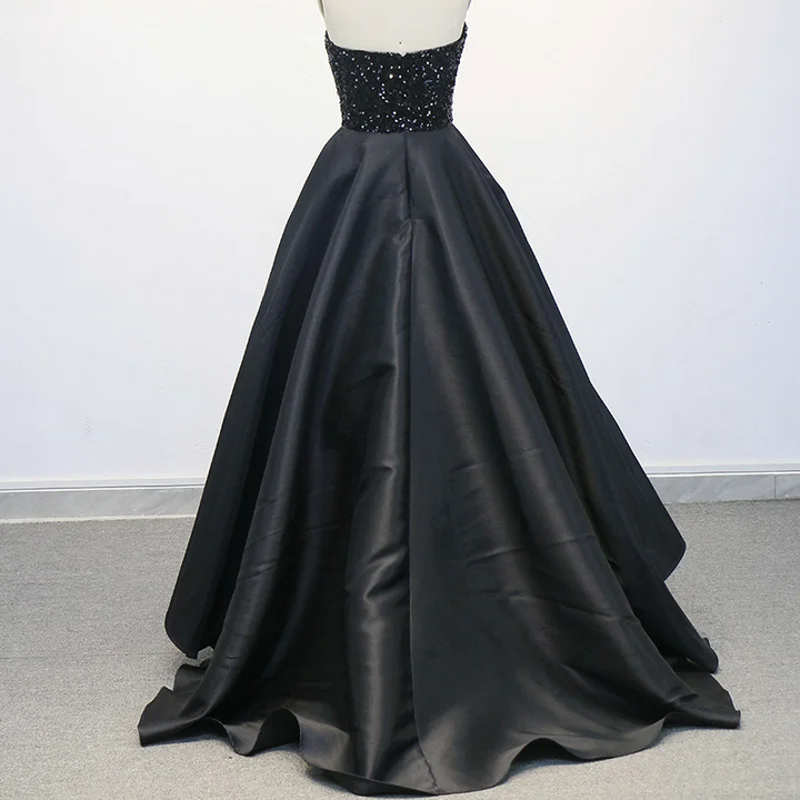 Elegant Black Strapless High-Low Evening Dress SF003