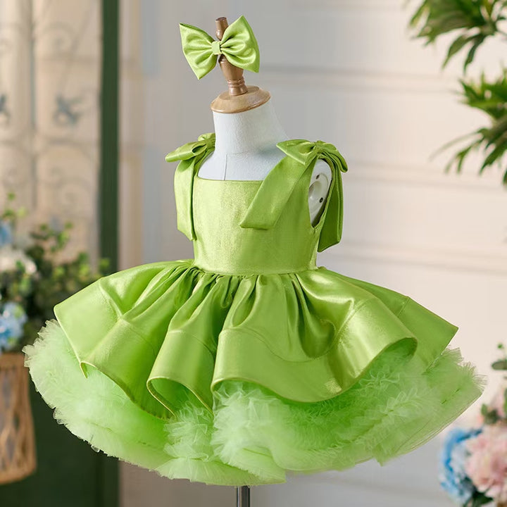 DreamyVow Green Satin Square Collar Baby Knee Length Girl Dress J221