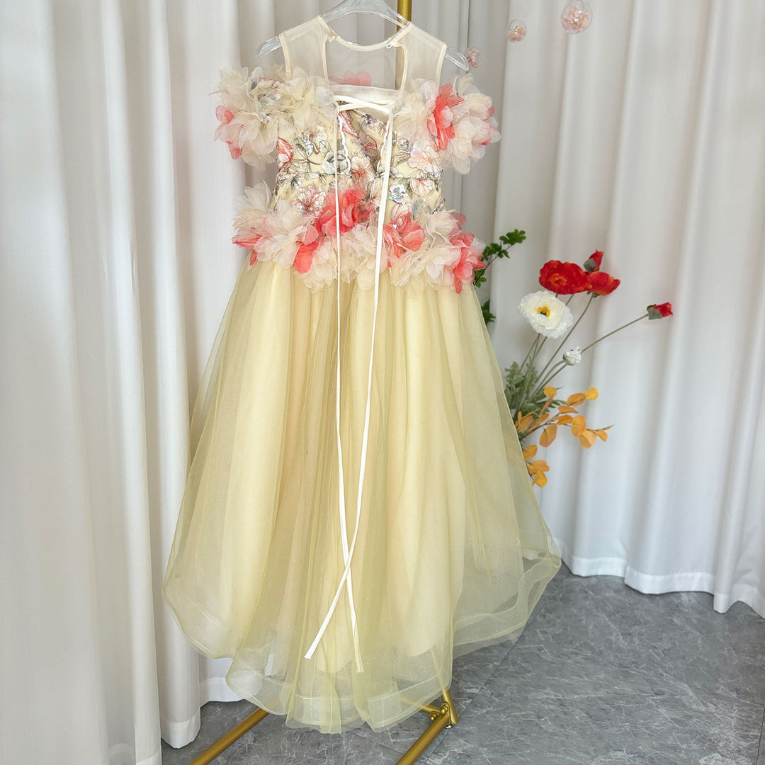 DreamyVow Luxury Embroidery Champagne A-Line  Girl Dress J064