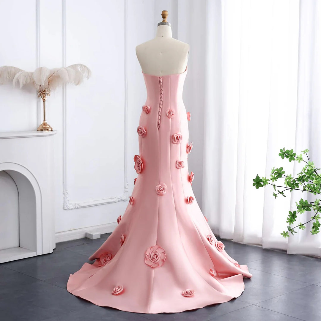 Dreamy Vow Elegant Pink 3D Flowers Strapless Evening Dress SF025