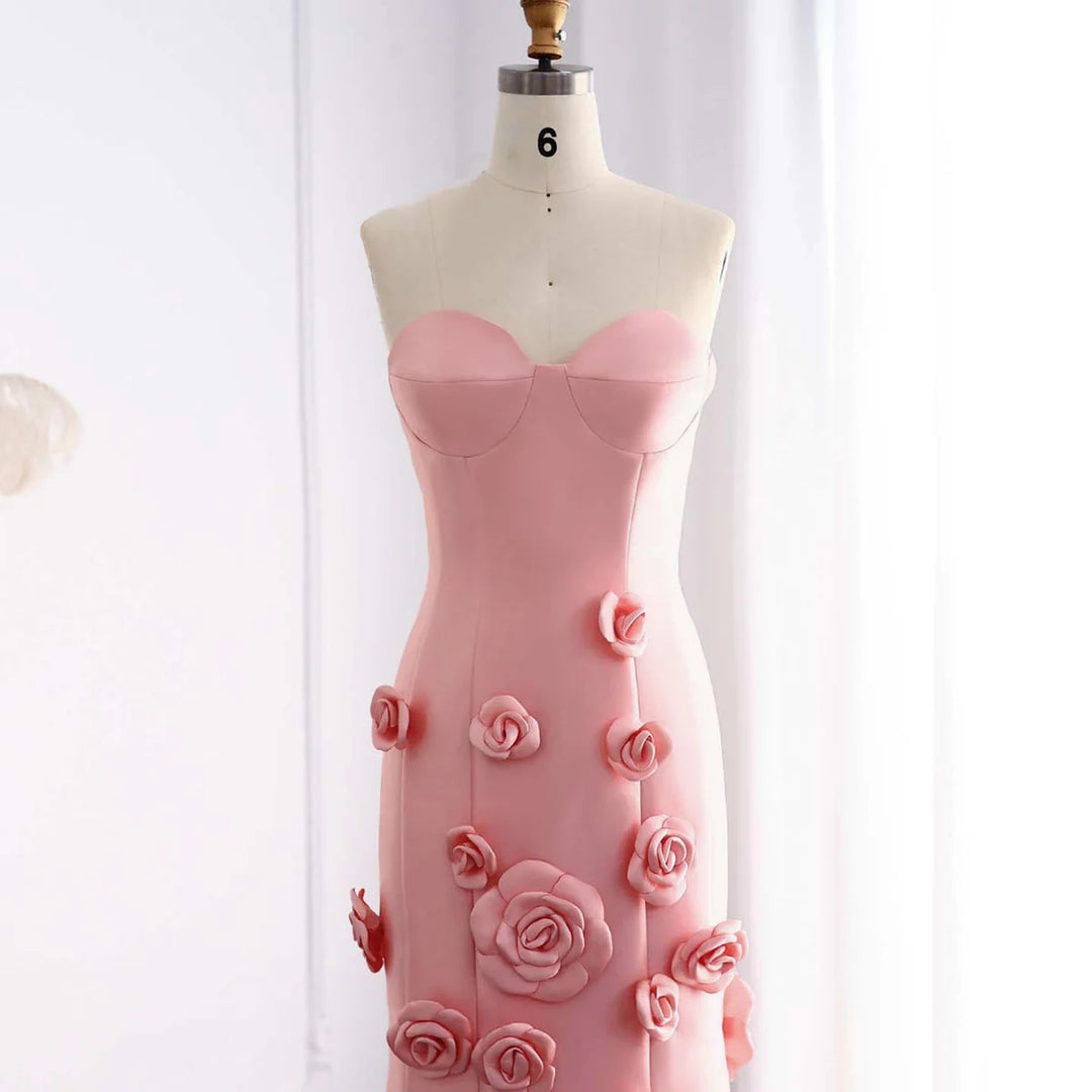 Dreamy Vow Elegant Pink 3D Flowers Strapless Evening Dress SF025