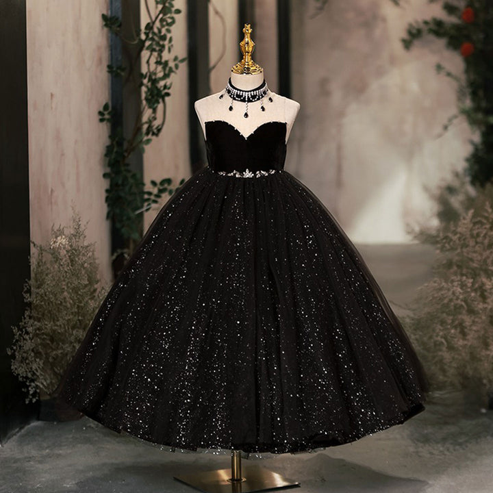 DreamyVow Elegant Dubai Black Girl dresses High-Neck Beadeds Arabic Princess Kids Birthday Wedding Party Ball Gown J106