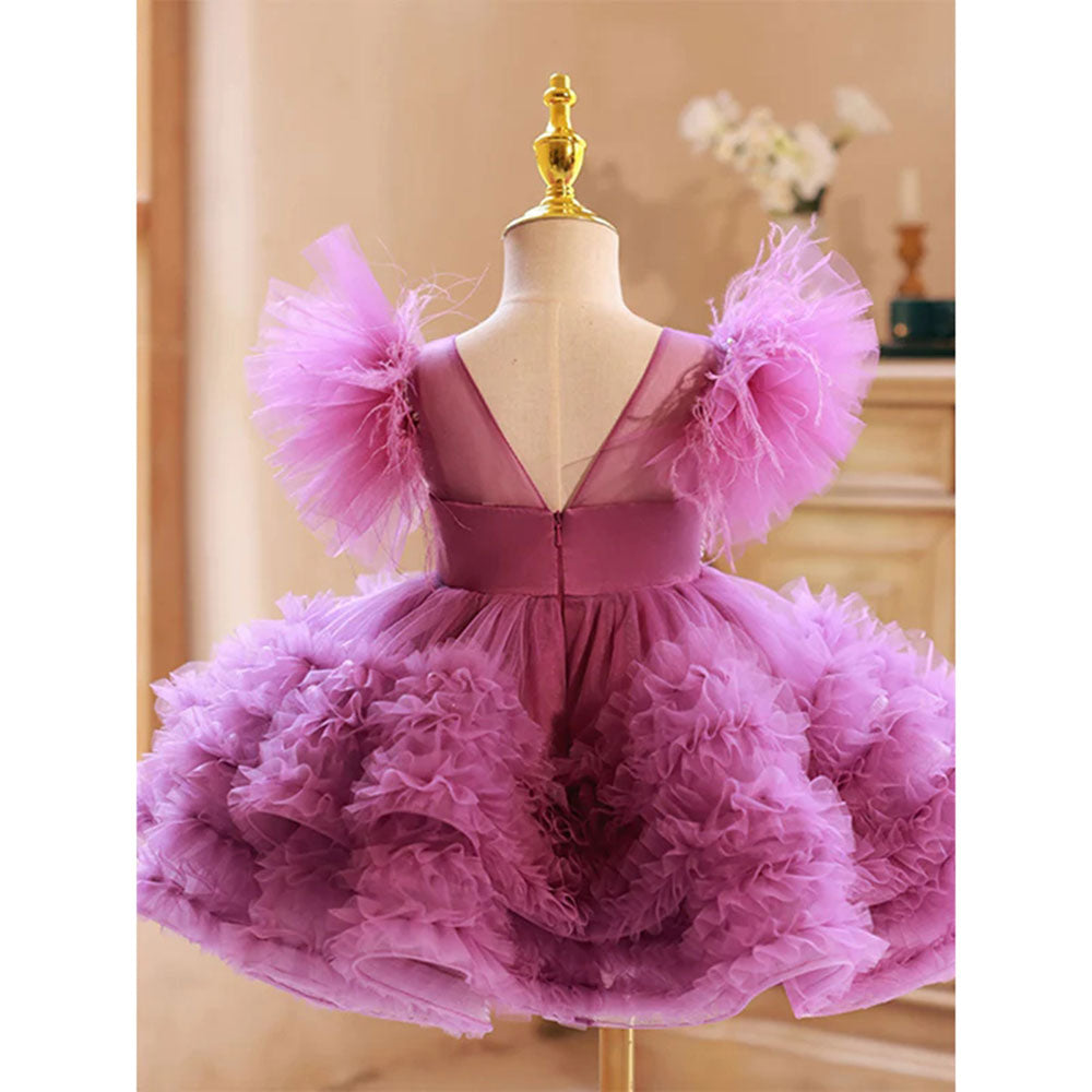 DreamyVow Purple Pearls Flower Girl Dress for Wedding Birthday J318