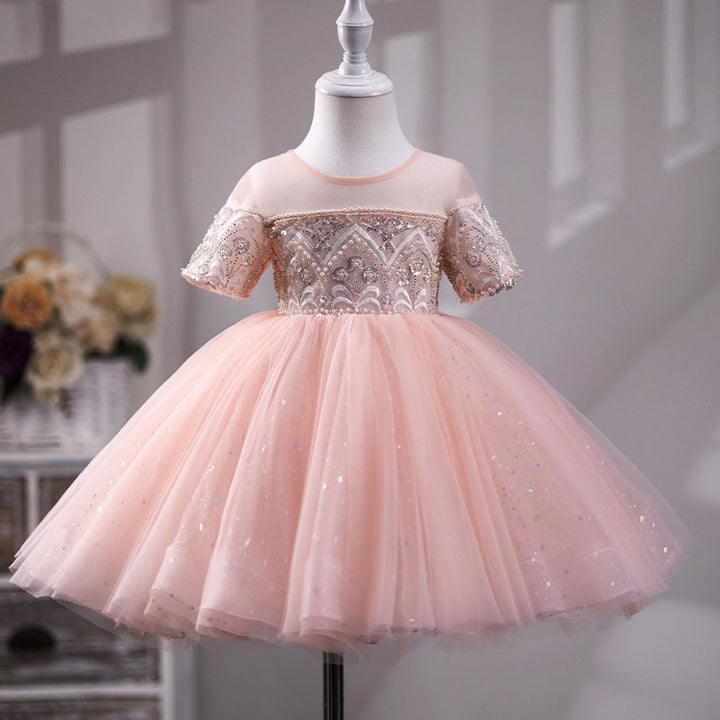 DreamyVow Pink Girl Dress Beads for Princess Kids Wedding Birthday Party Gown J231