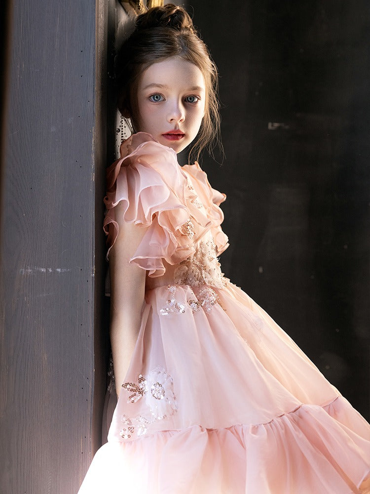 Dreamy Elegant Pink Beaded Girl Bridesmaides Dresses Arabic for Wedding Birthday party J188-DreamyVow