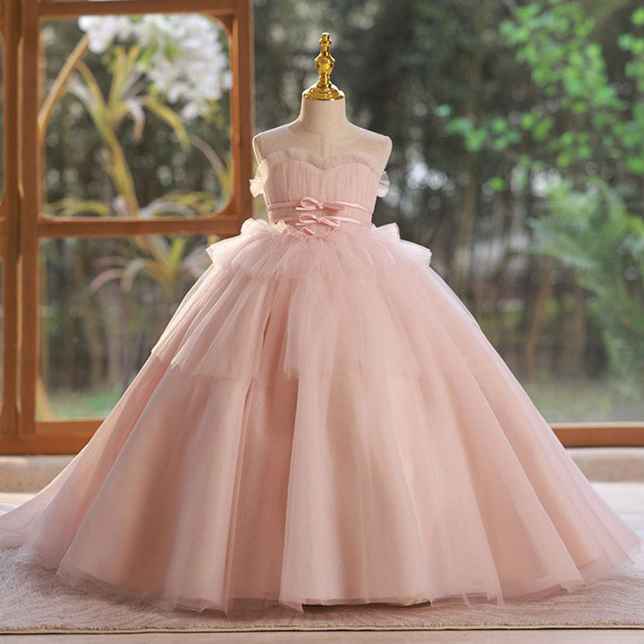 DreamyVow Elegant Pink Girl Dress with Sashes Princess Kids Gown J210