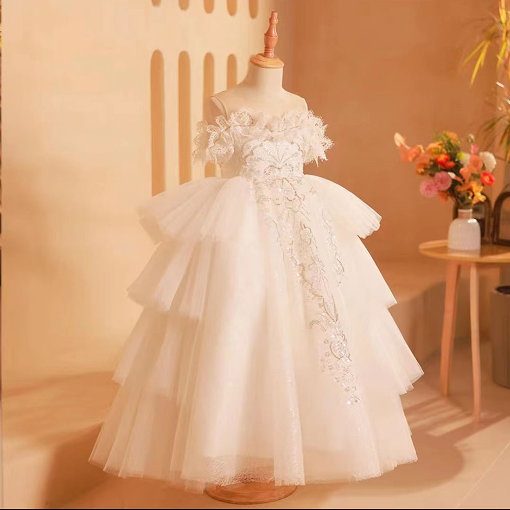 DreamyVow Elegant White Flower Girl Dress Lace Arabic Princess Gown J249