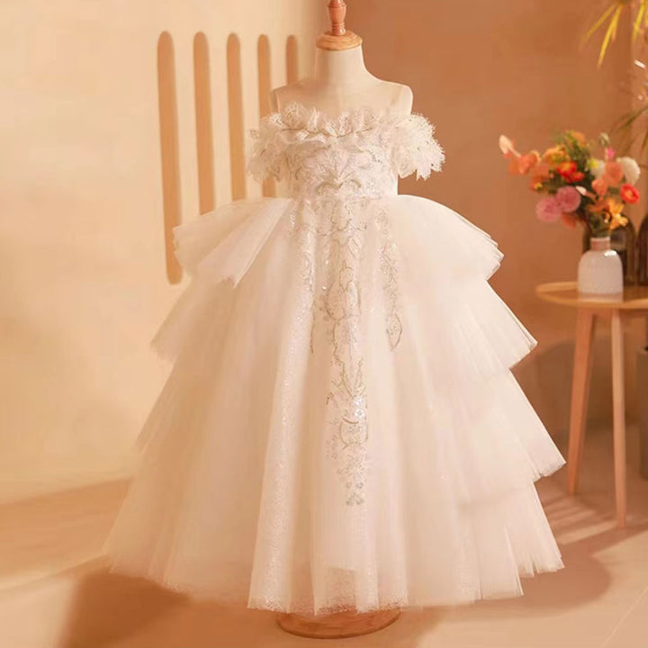 DreamyVow Elegant White Flower Girl Dress Lace Arabic Princess Gown J249