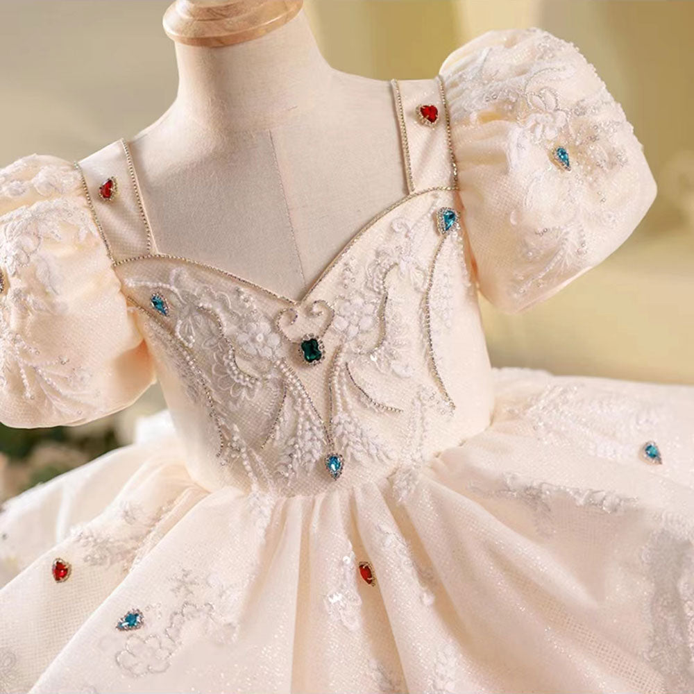 DreamyVow Luxury Elegant White Flower Girl Dress Beads Arabic Princess Kids J248