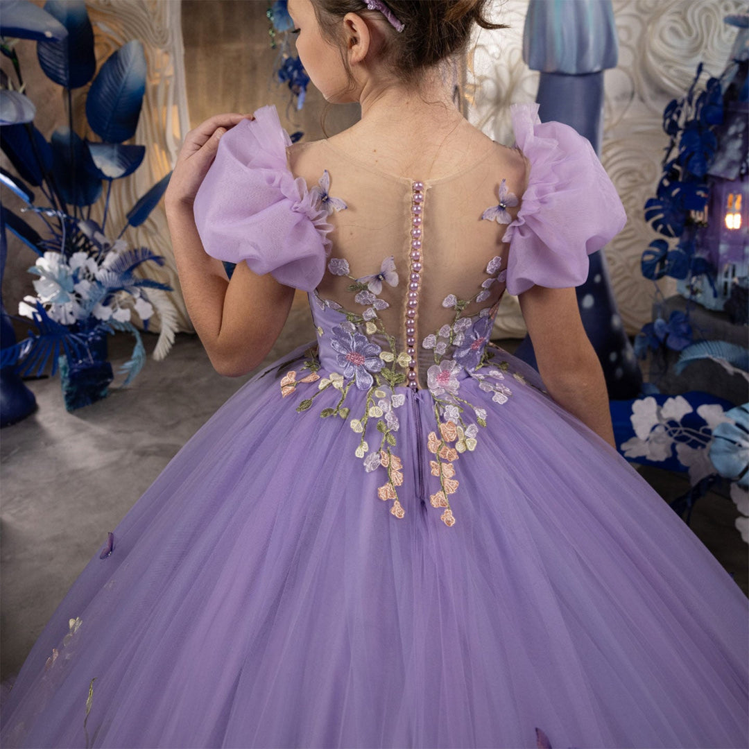 DreamyVow Luxury Lilac Appliques Girl BIrthday Dress with Court Train J271