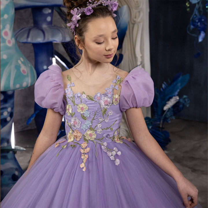 DreamyVow Luxury Lilac Appliques Girl BIrthday Dress with Court Train J271