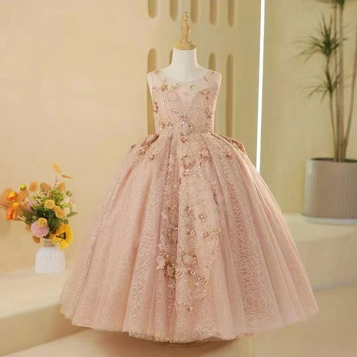 Dreamy Luxury Arabic Pink Girl Dress Dubai Kids Birthday Wedding Party Gown J217-DreamyVow