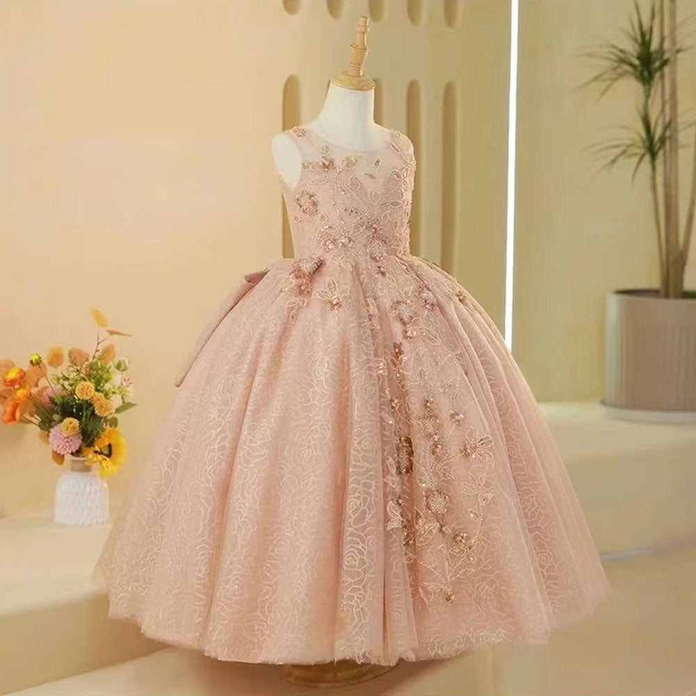 Dreamy Luxury Arabic Pink Girl Dress Dubai Kids Birthday Wedding Party Gown J217-DreamyVow