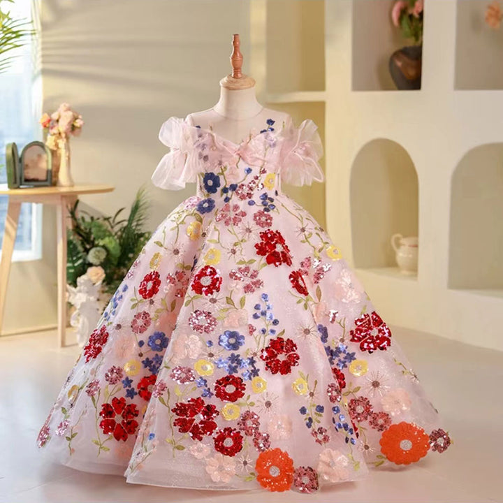 DreamyVow Luxury Sequined Floral Long Birthday Girl Dress J236