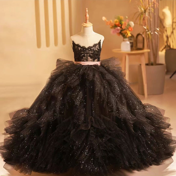 DreamyVow Luxury Black Tulle Girl Dress for Birthday Party J239