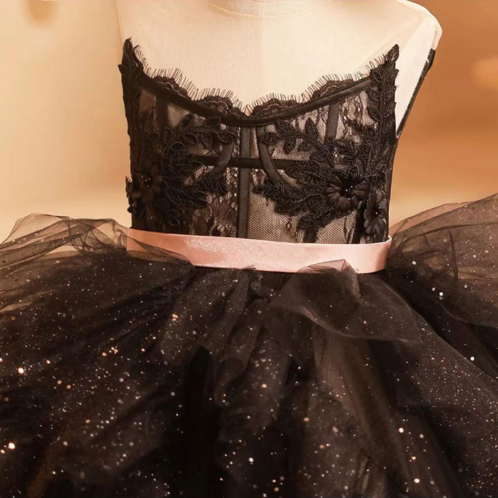 DreamyVow Luxury Black Tulle Girl Dress for Birthday Party J239