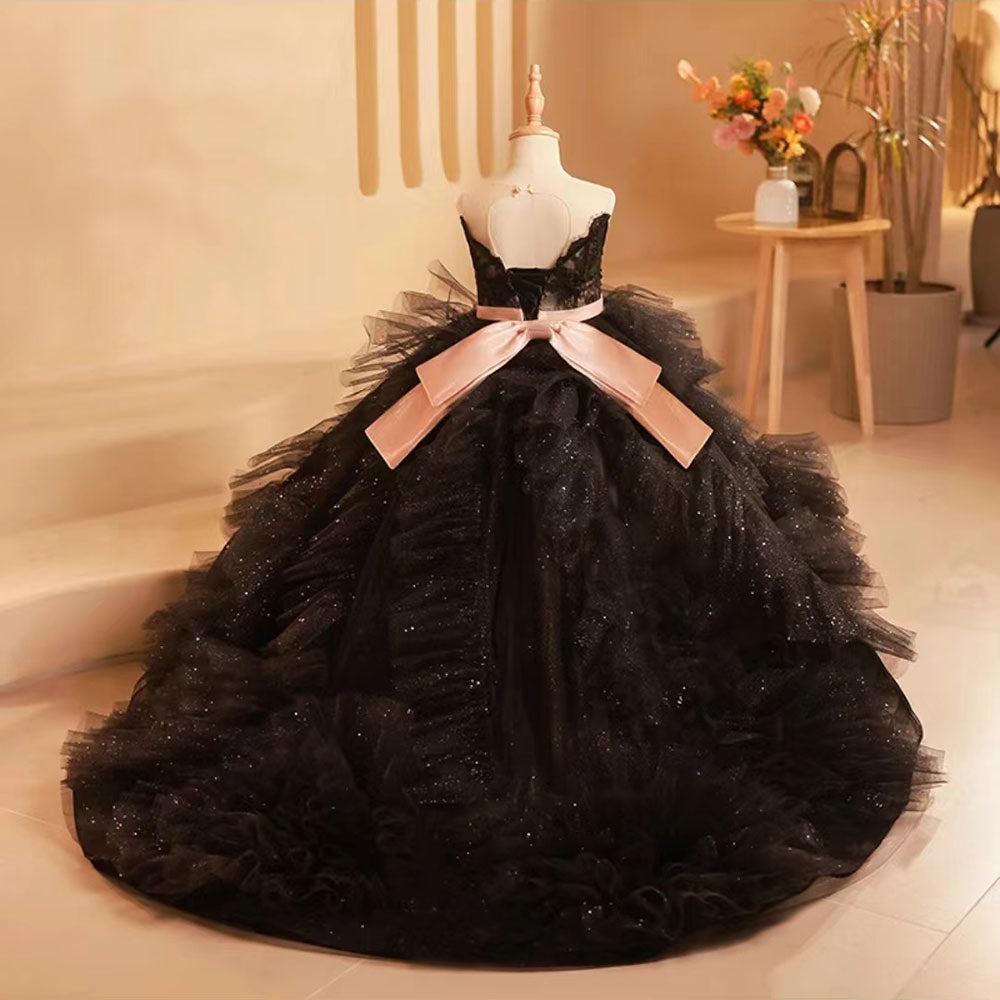 DreamyVow Luxury Black Tulle Girl Dress for Birthday Party J239