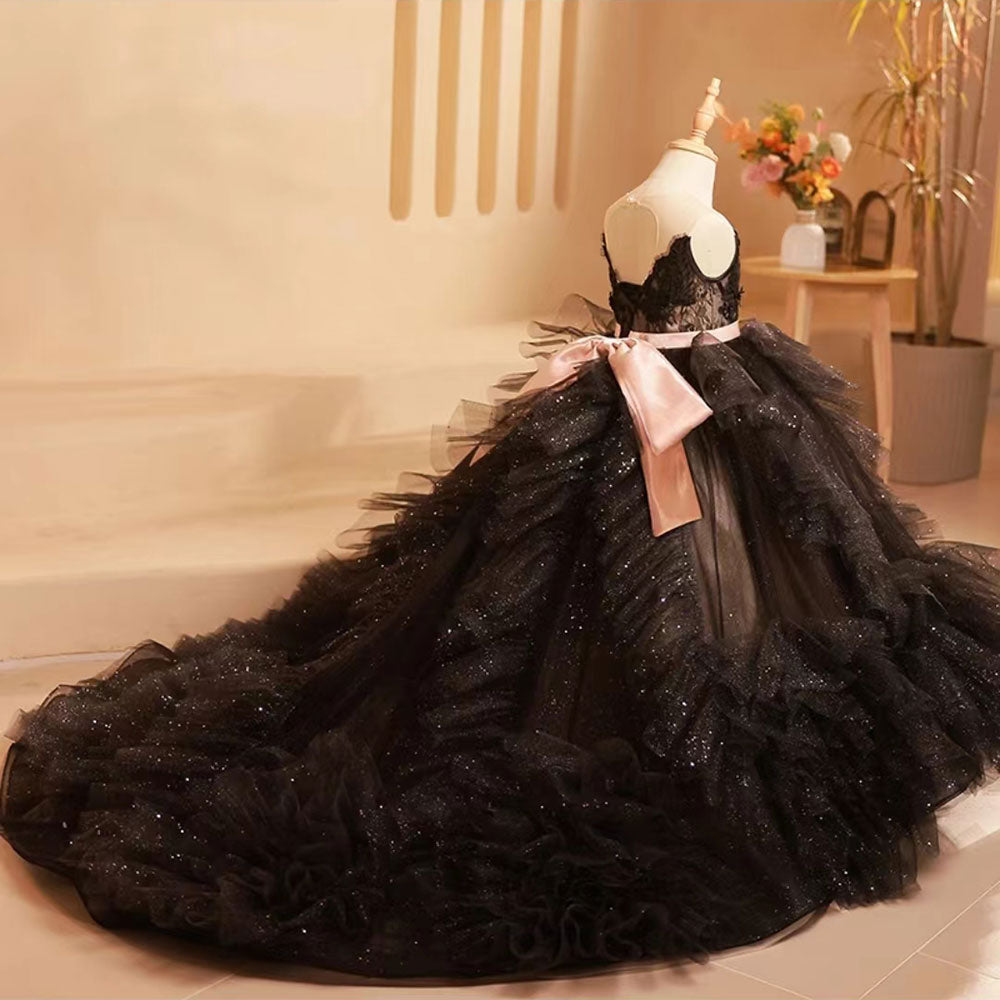 DreamyVow Luxury Black Tulle Girl Dress for Birthday Party J239