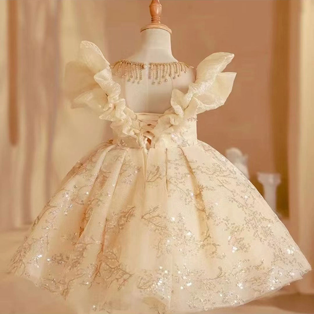 Dreamy Luxury Arab Beige Girl Dress Dubai Kids Princess Birthday Wedding Party J202-DreamyVow