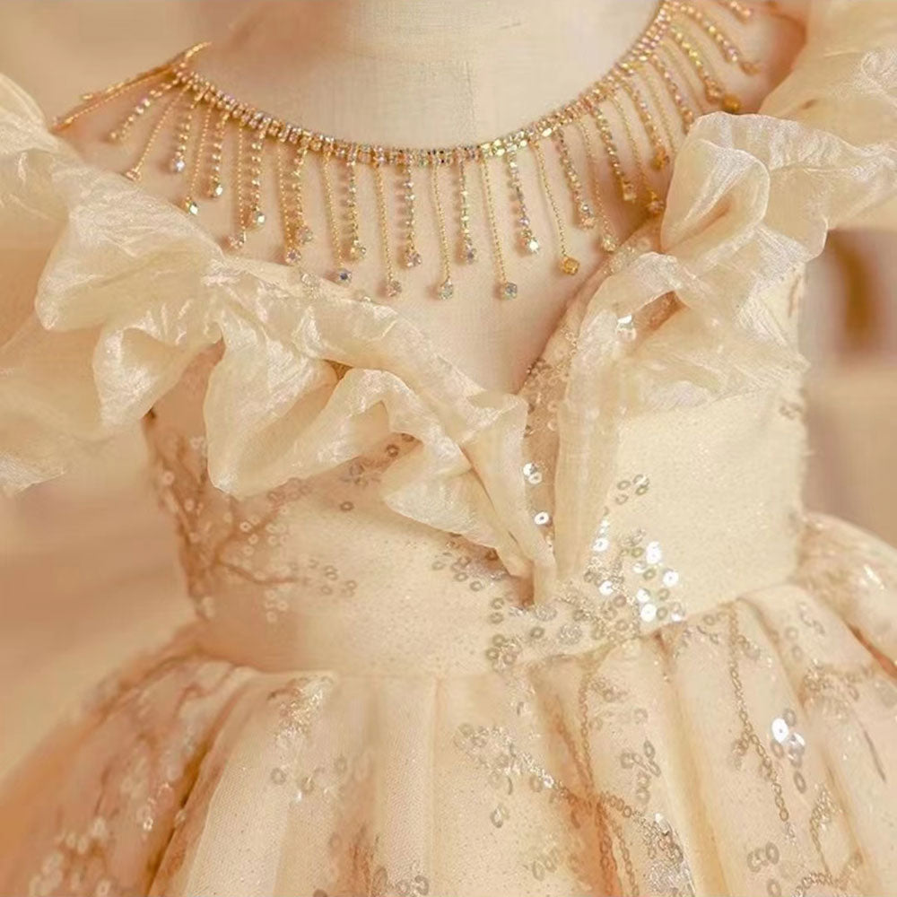 Dreamy Luxury Arab Beige Girl Dress Dubai Kids Princess Birthday Wedding Party J202-DreamyVow