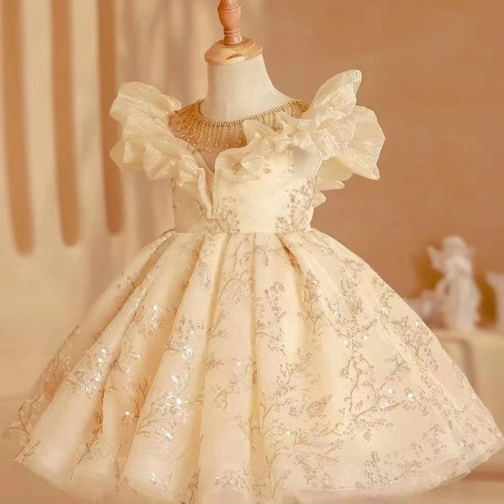 Dreamy Luxury Arab Beige Girl Dress Dubai Kids Princess Birthday Wedding Party J202-DreamyVow