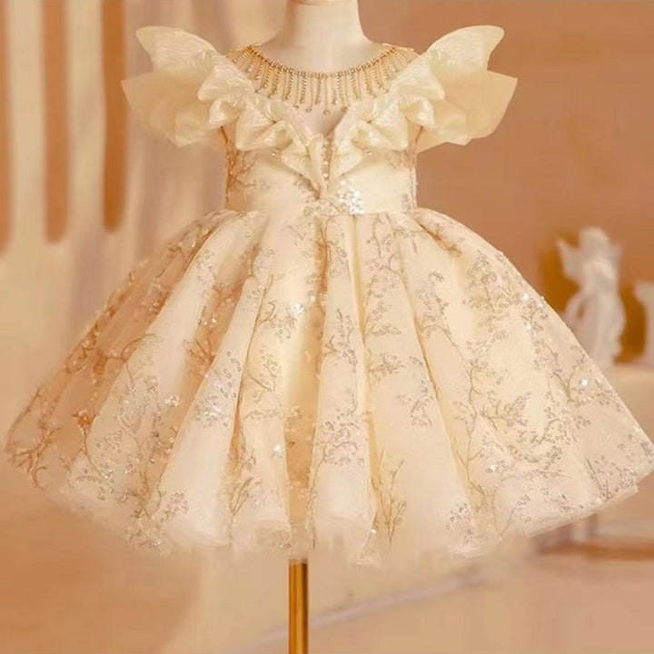 Dreamy Luxury Arab Beige Girl Dress Dubai Kids Princess Birthday Wedding Party J202-DreamyVow