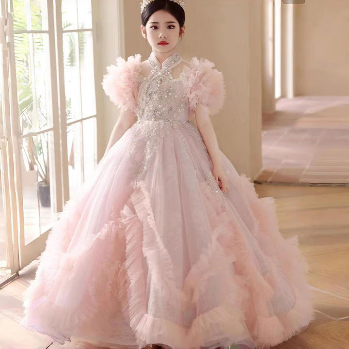 Dreamy Luxury Pink Dubai Girl Dress Beaded Arabric for Wedding Birthday Party J267-DreamyVow