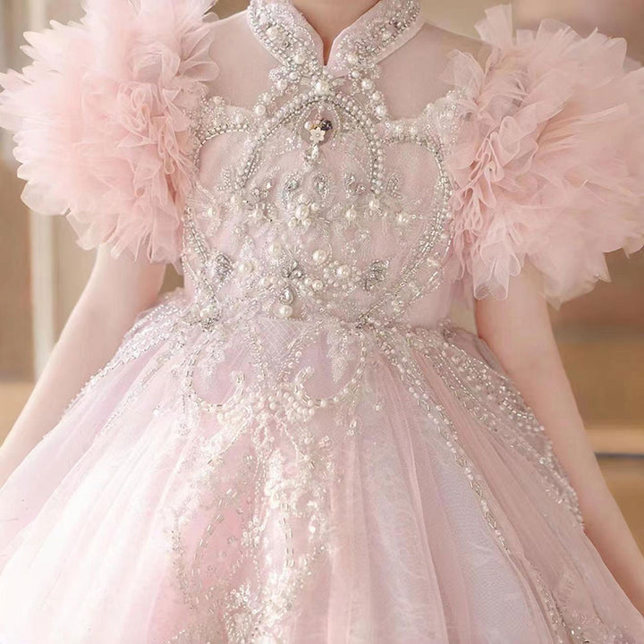 Dreamy Luxury Pink Dubai Girl Dress Beaded Arabric for Wedding Birthday Party J267-DreamyVow