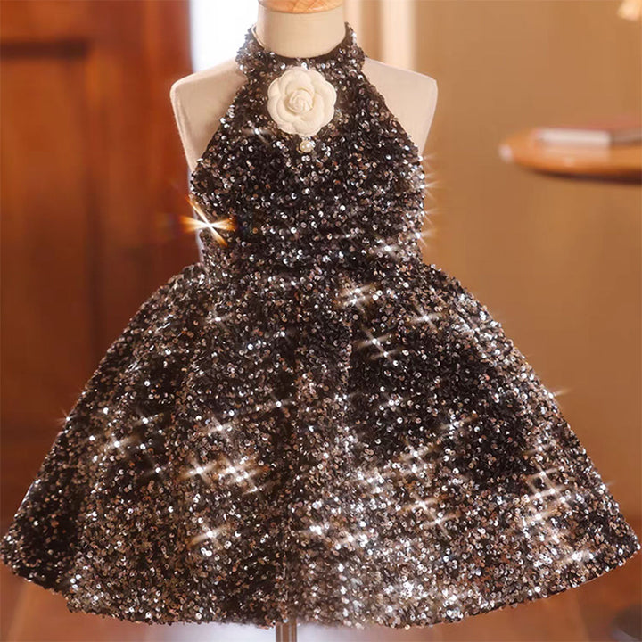 DreamyVow Sparkly Black Princess Girl Dress for Birthday Holiday Party J036