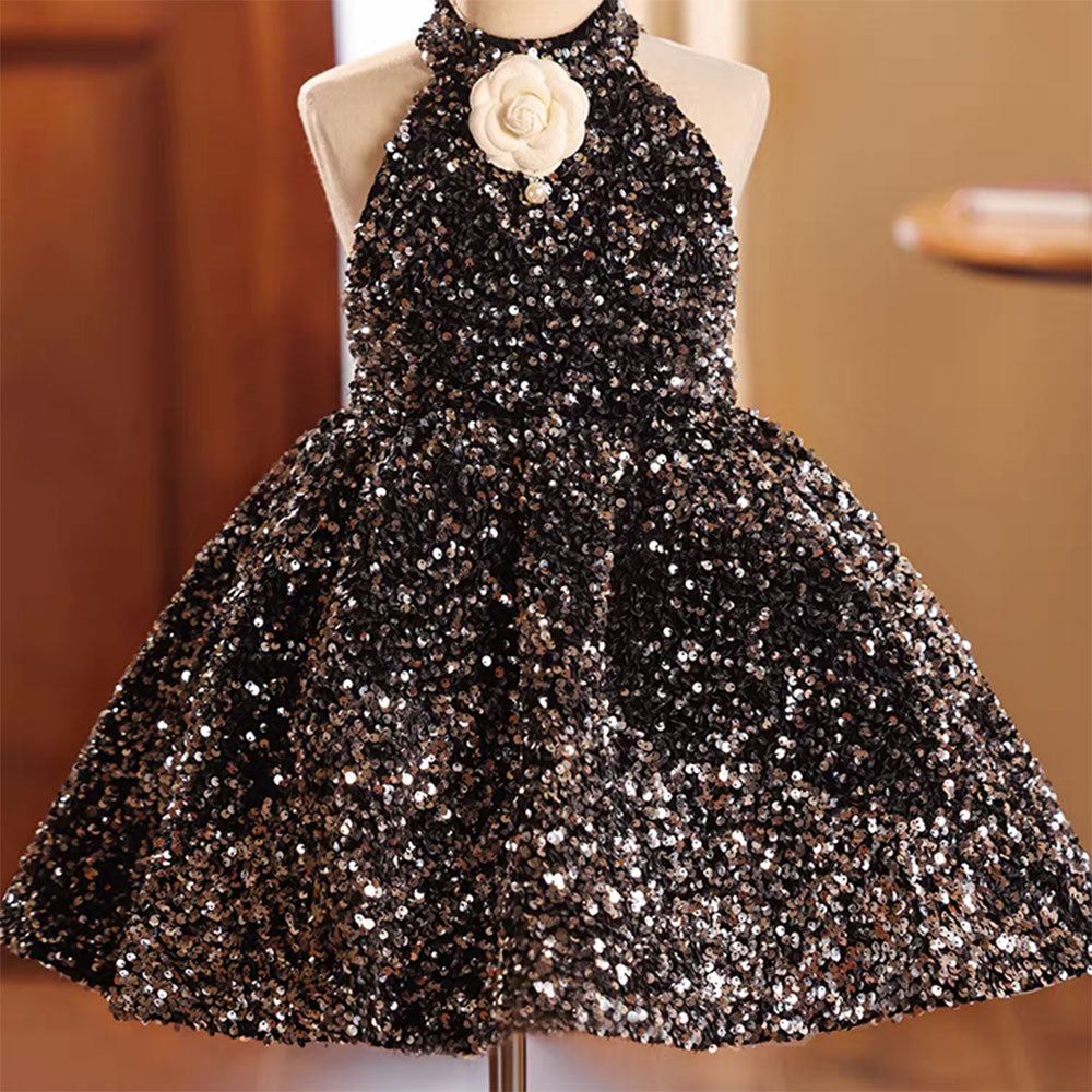 DreamyVow Sparkly Black Princess Girl Dress for Birthday Holiday Party J036