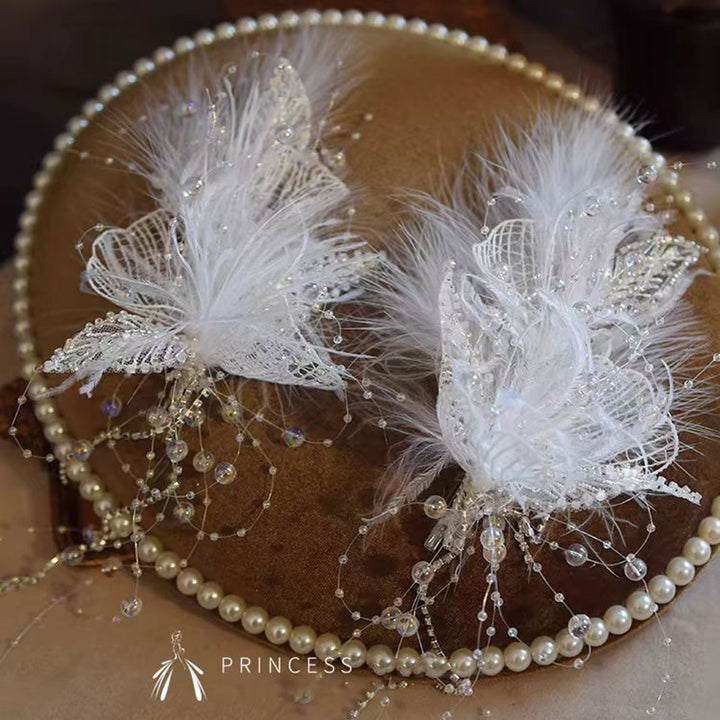 DreamyVow Headgear Princess Hairpin Feather Clip fairy Head Flower for Birthday wedding pageant party J501