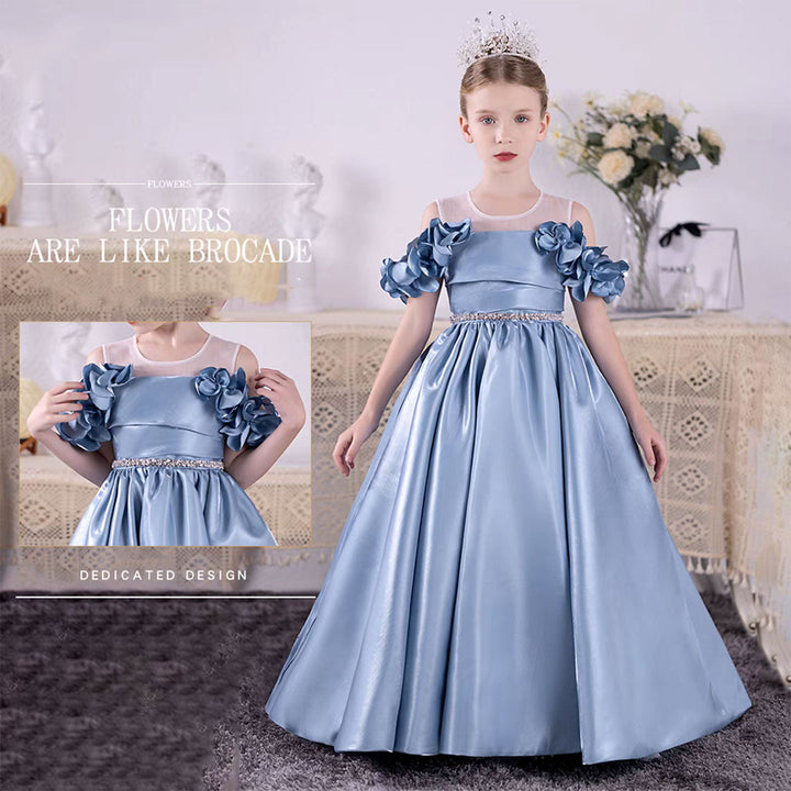 DreamyVow Elegant Blue Girl Dress for Kids Princess Birthday Wedding Party J118