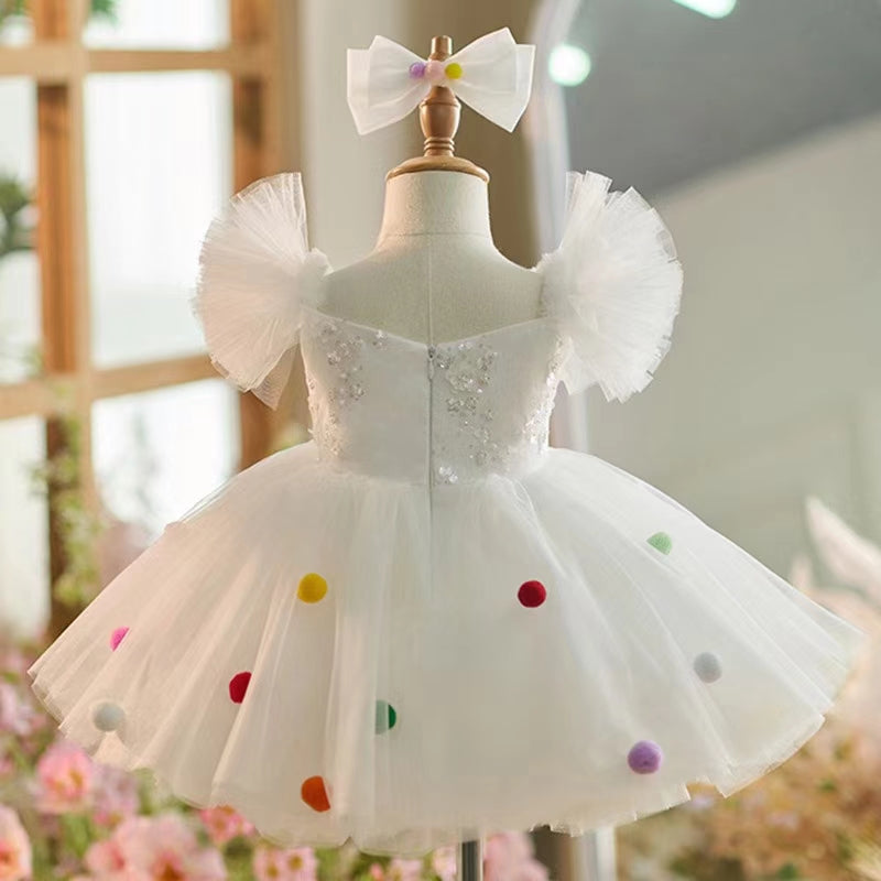 DreamyVow White Girl Dresses with Hairband for Baby Wedding Birthday Party J032