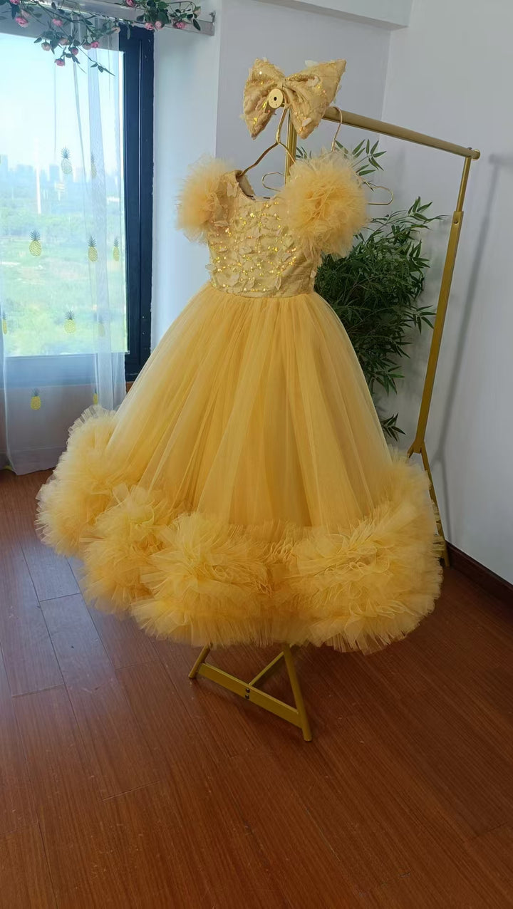 DreamyVow Elegant Flower Girl Dress Gold Kids for Birthday Wedding Party J069