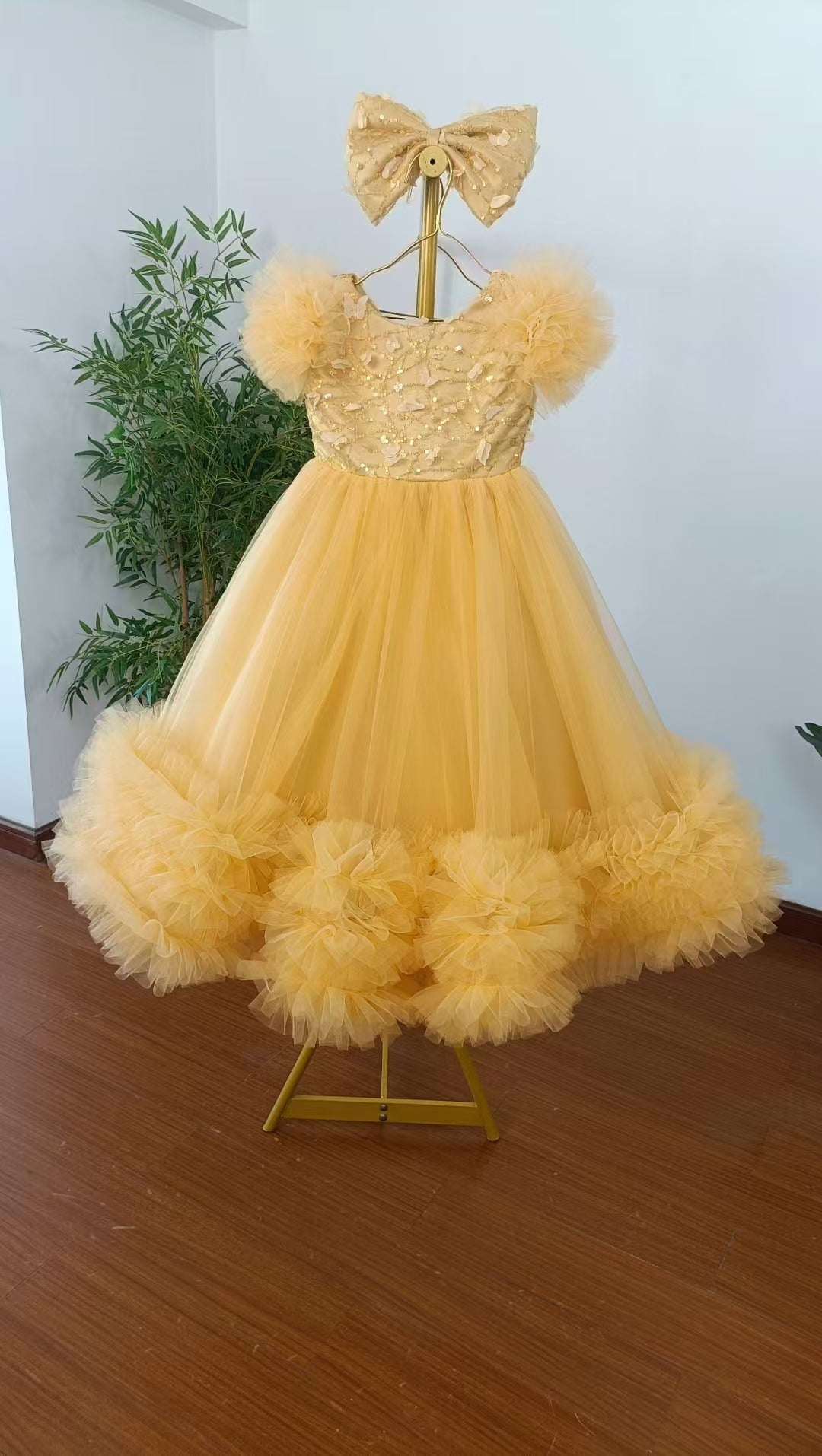 DreamyVow Elegant Flower Girl Dress Gold Kids for Birthday Wedding Party J069