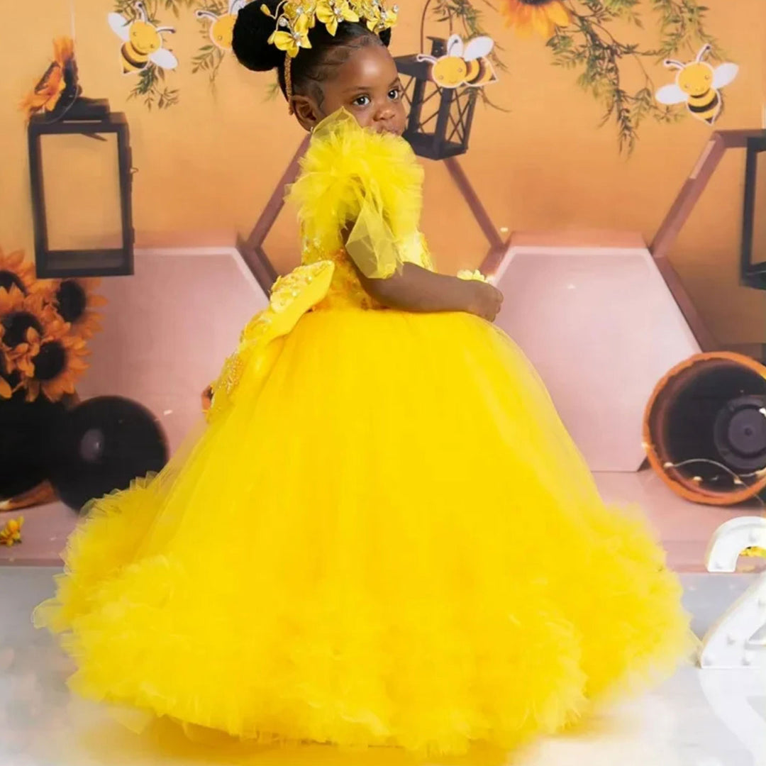 DreamyVow Elegant Flower Girl Dress Gold Kids for Birthday Wedding Party J069