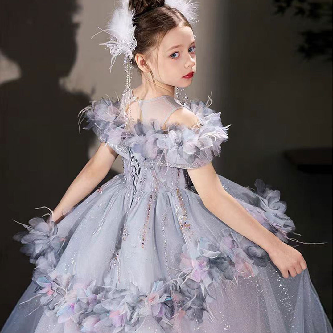 DreamyVow Luxury Lilac Flower Girl Dress Arabic Princess Kids Wedding Birthday Party Gowns vestidos de novia J083