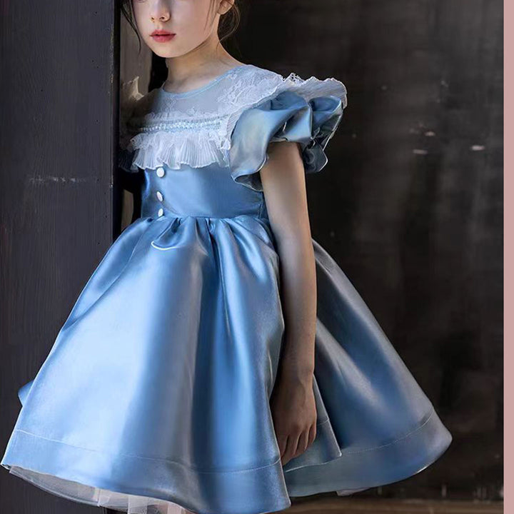 DreamyVow Elegant Blue Flower Girl Dress Arabic Princess Kids Dubai Wedding Birthday Party Gowns vestidos de novia J090