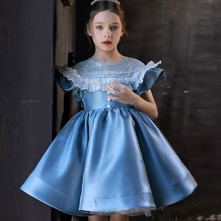 DreamyVow Elegant Blue Flower Girl Dress Arabic Princess Kids Dubai Wedding Birthday Party Gowns vestidos de novia J090